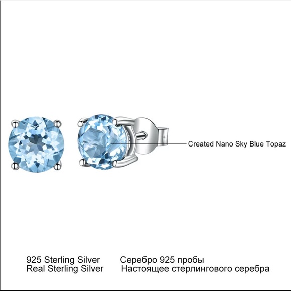 🌟 Sterling Silver 925 Blue Topaz Stud Earrings - Picture 5 of 5